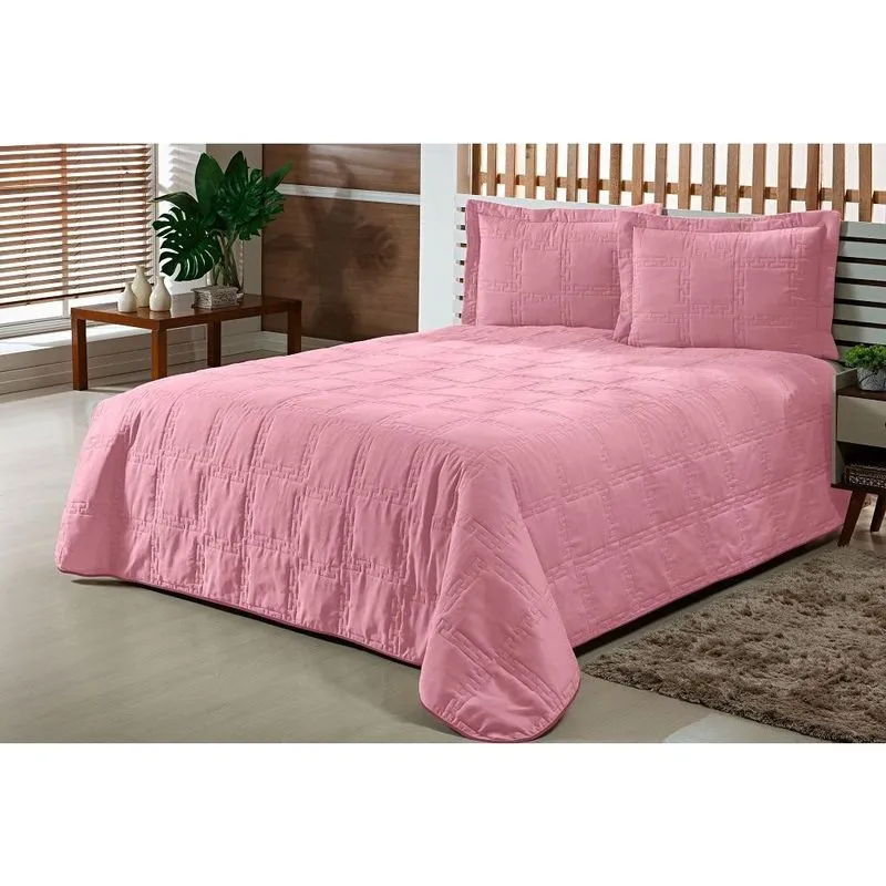 Colcha Solteiro Matelado 02 Pç Poliéster Grécia Rosa