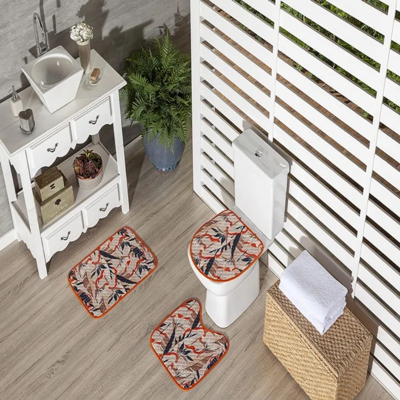 Tapetes para banheiro kit com 3 peças estampa Madri Laranja
