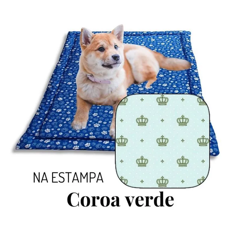 Colchonete pet P 60x40 gatos cães porte pequeno verde coroas