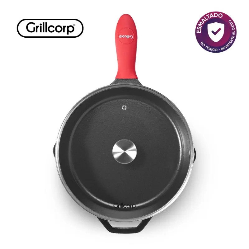 Sarten Grillcorp N30 Esmaltado con Tapa de Vidrio y Mango