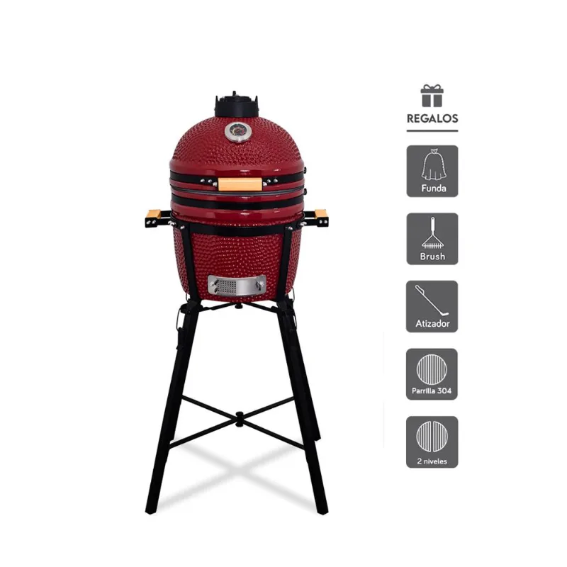Kamado Granada 15 Rojo con divide and conquer más 4 accesorios - Grillcorp