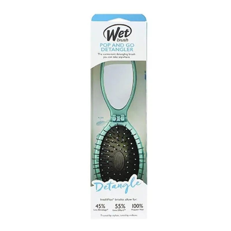 Wet Brush Escova De Cabelo Dobrável Espelho Embutido Azul