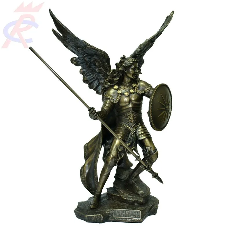 Estatueta em Resina Decorativa Arcanjo São Raphael c/Lança e Escudo 33 cm