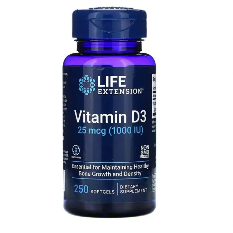 Vitamina D3 25 Mcg 250 Cáps Softgel Life Extension