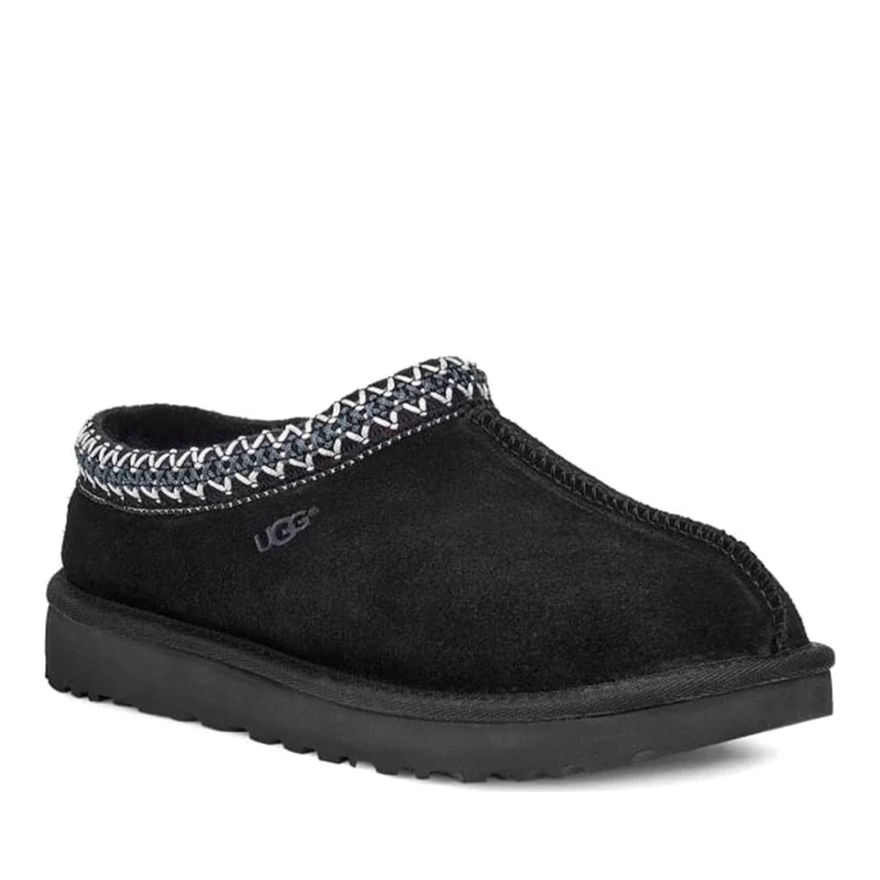 Ugg Tasman Black Wool-Lined Decorative Stitch Indoor Slippers US 5