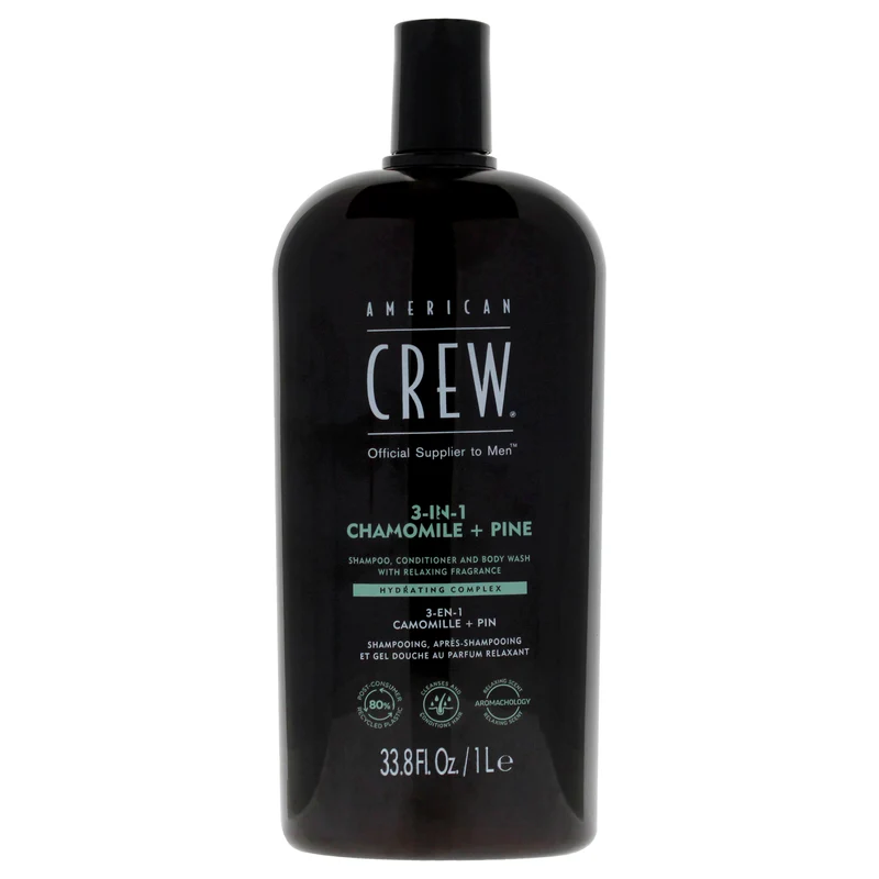 American Crew 3-In-1 Chamoline Plus Pine by American Crew for Men - 33.8 oz Shampoo, Conditioner and Body Wash 33.8 oz