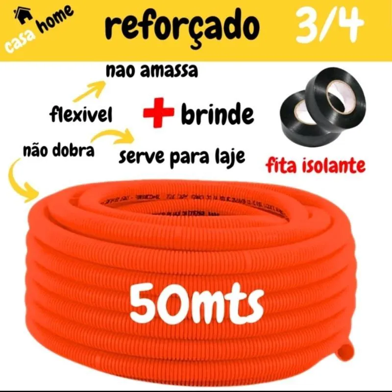 Conduíte Corrugado Laranja 3/4 50 Metros -reforçado 022