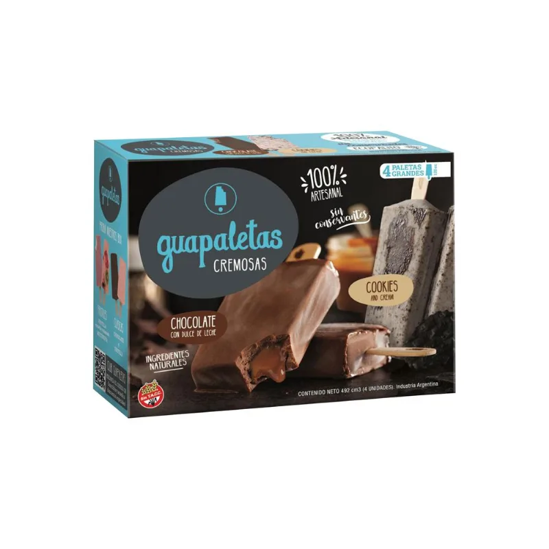 Helado Guapaletas chocolate ddl y cookies cream x 4 uni