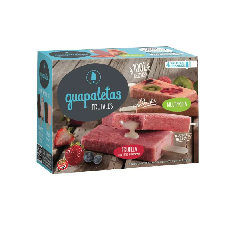 Helado Guapaletas frutilla con leche condensada x 4 uni