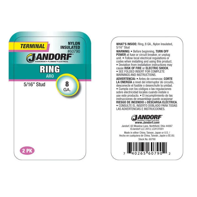 Terminal Ring Jandorf 8 Ga. Fio Isolado Vermelho (2 Unidades)