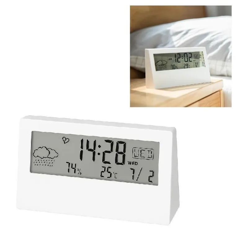 Despertador Digital Multifuncional Com Tela LCD Iluminada Transparente Sensor Clima Temperatura