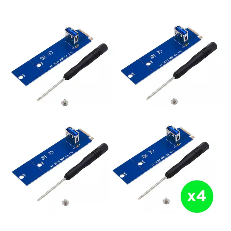 Kit x4 Adaptador NGFF M.2 A PCI-E Minería Riser M2 A Usb3 Criptomonedas
