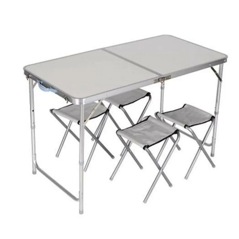 Mesa maleta dobrável de alumínio 120x60CM portátil com 4 banquinhos ajustável para camping E praia