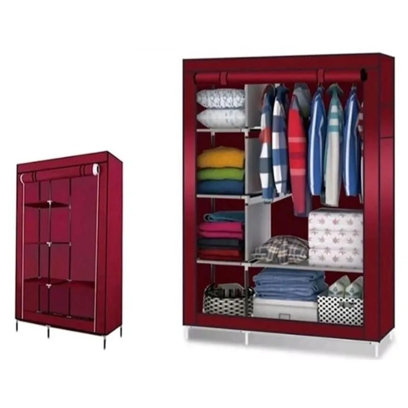 Organizador portatil armario guarda roupa duplo compacto cabideiro arara 5 prateleiras vermelho
