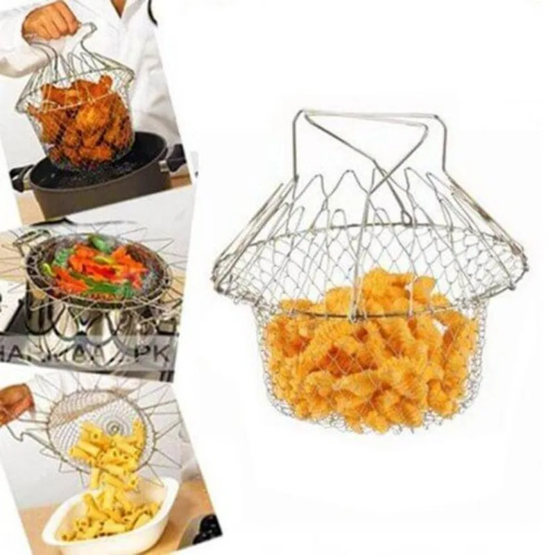 Cesto Frituras Cozimento Vapor 12 Em 1 Inox Fritadeira Dobravel Escorredor Macarrao Fruteira Articulavel Cozinha