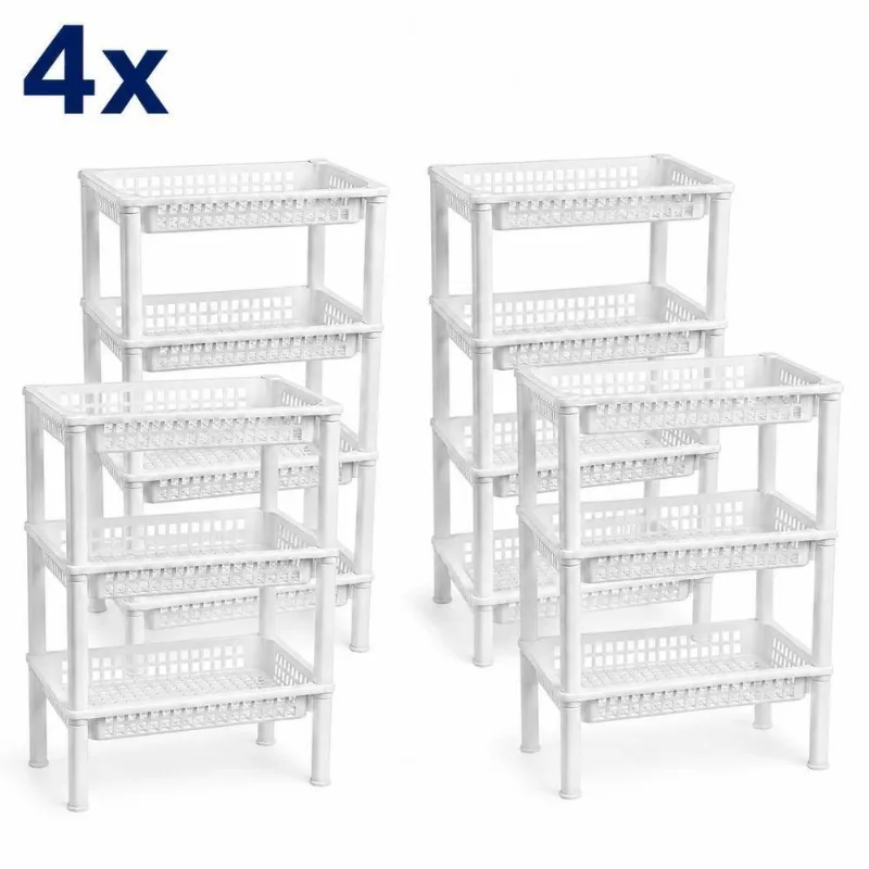 Kit Fruteira De Chão FR-05 Estante Organizadora 4 Andares Plástico PP Branca YEET