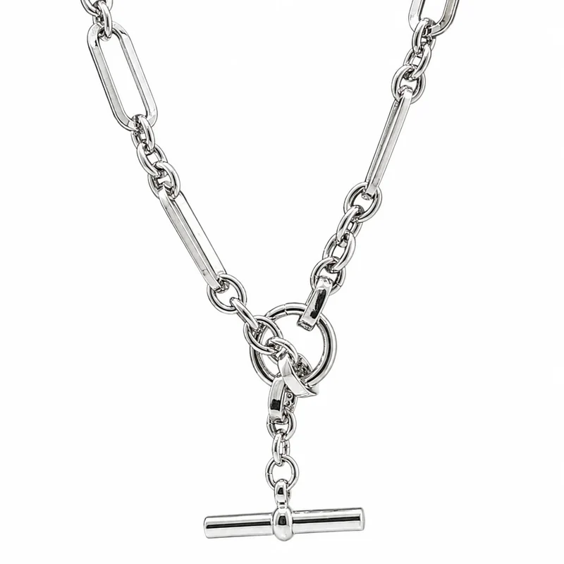 Equestrian Jewelry Brass Paper Clip Toggle Necklace Silver / One Size