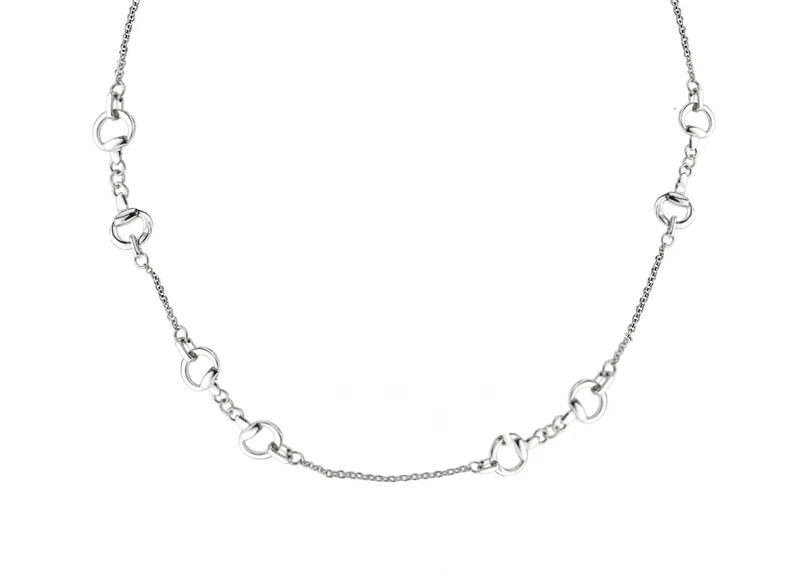 Equestrian Jewelry Brass Long Silver Snaffle Bit Necklace Silver / One Size