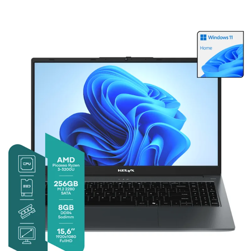 Notebook Kelyx 15.6" Ryzen 3 8Gb 256G Fhd Win 11