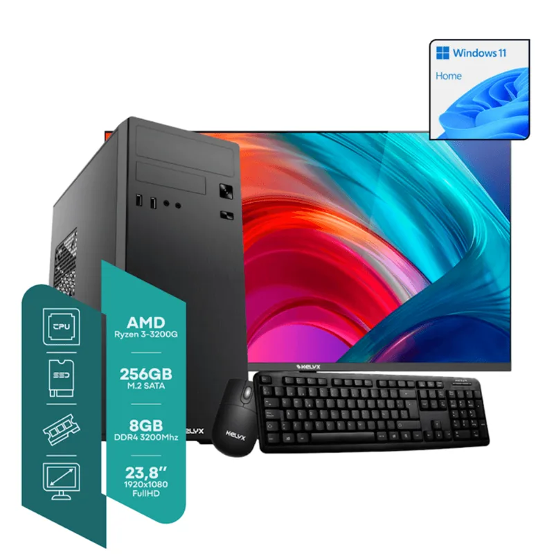 Cpu Kelyx Amd Ryzen 3 8gb/256ssd + Monitor 24"