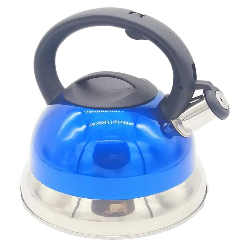 Chaleira Inox 3 Litros Fundo Triplo Com Apito - Azul