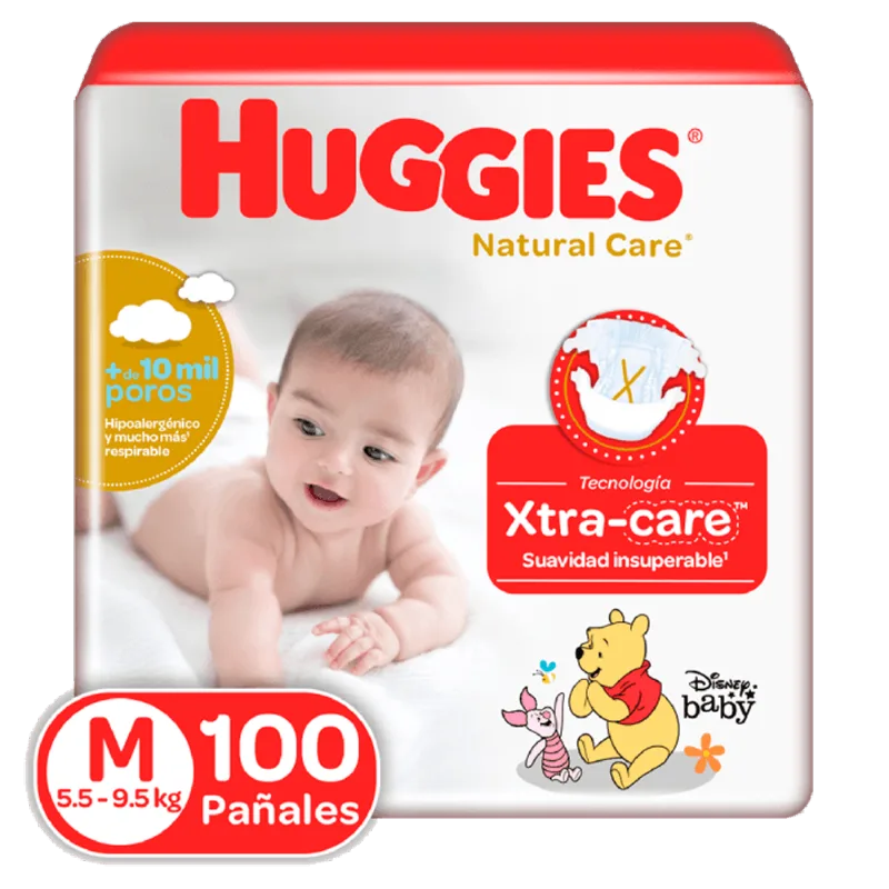 Pañales Huggies Natural Care|Etapa 2|Talla M|100 Unidades Pañal Huggies Natural Care M 104Unid