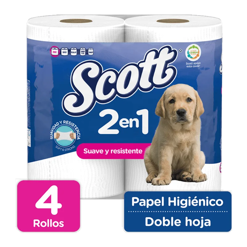 Papel Higiénico Scott 2 en 1|Doble Hoja|4 Rollos