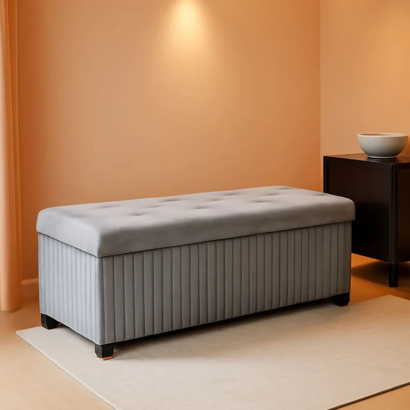 43 Inch Luxurious Velvet Storage Ottoman Bench Grey Grey