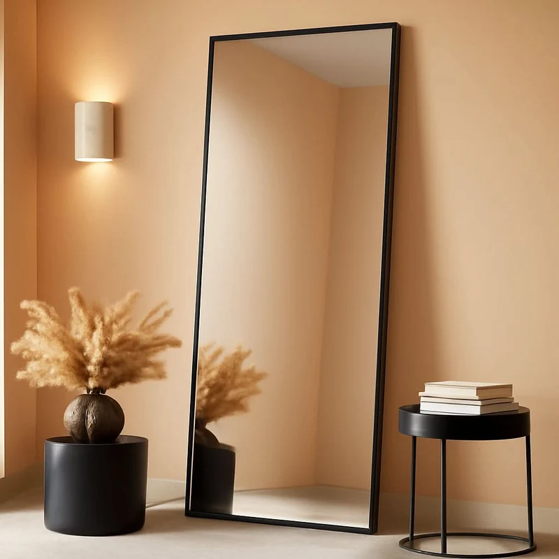 56 Inch Full Length Floor Mirror Black For Bedroom Living Room Matte Black / 56"L X 15"W