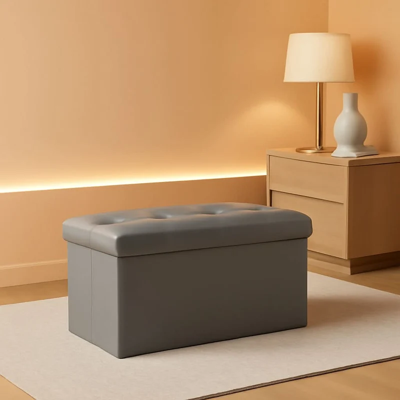 Storage Ottoman Bench 30 Inch Gray Removable Divider Grey / 15”D X 30”W X 15”H