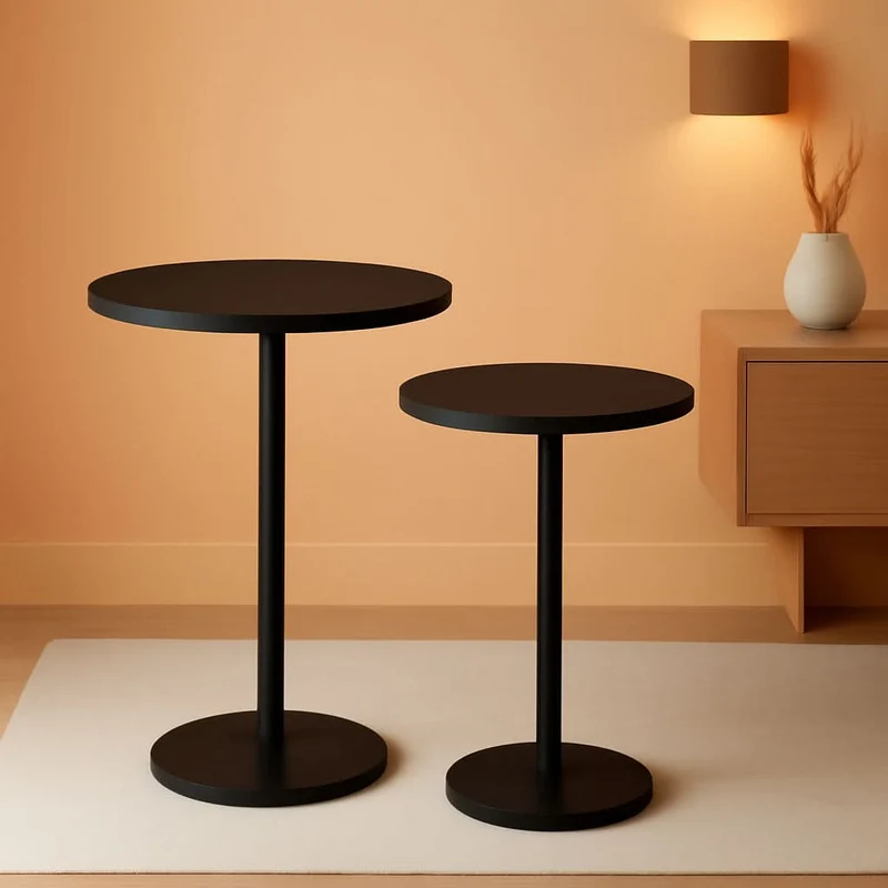Round Counter height Bar Table Set Industrial Black Black / 2
