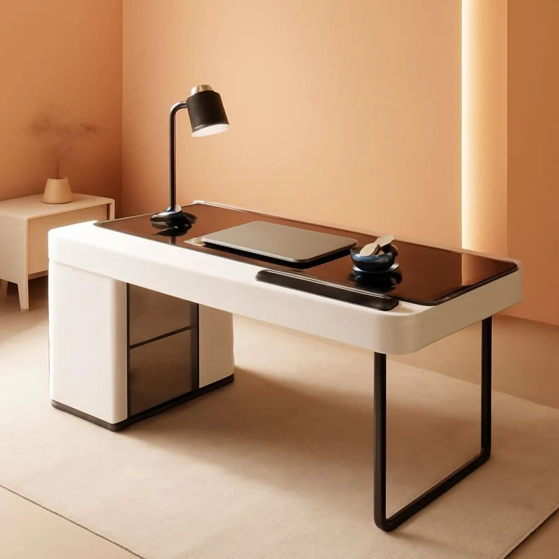 Ivory 50 Inch Office Computer Desk With Cabinet LED lights Ivory / 50 In