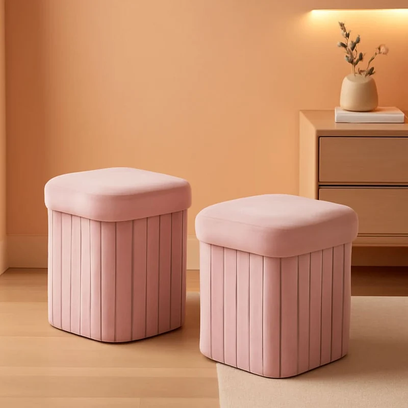 Flower Shaped Velvet Foldable Storage Ottoman Pink Pink