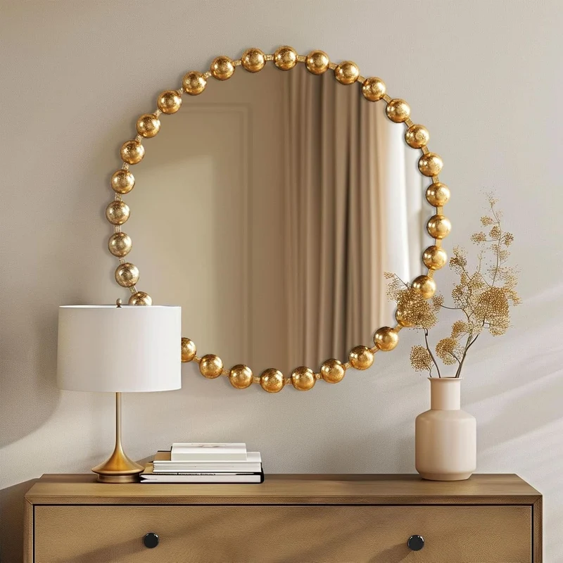 Round Wall Mirror With Gold Metal Frame 27 Inch Entryway Gold / 27"L X 27"W