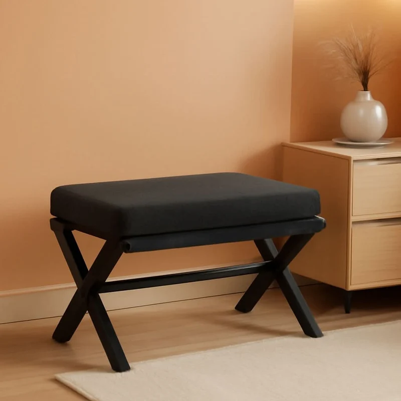 Foldable Foot Stool Black For Contemporary Living Room Black - Black