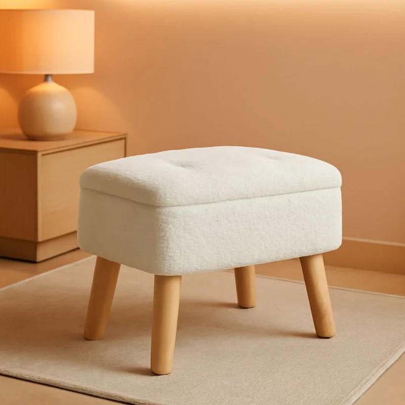 Cream Velvet Storage Ottoman With Extra Cushioning Cream