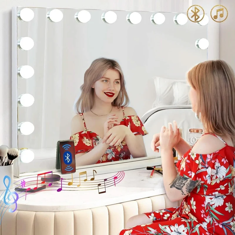 Vanity Mirror Lights And Bluetooth Speaker 32x23 Inches A-White With Bluetooth-32X23In