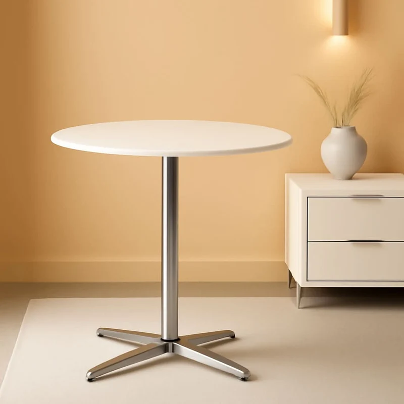 White Round Pub Table With Sturdy Crossbase 39 Inches White