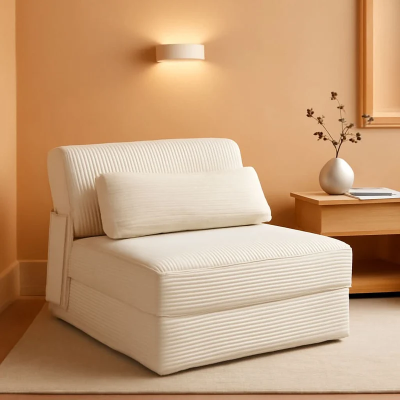 Beige Upholstered Folding Sofa Bed Convertible Floor Beige