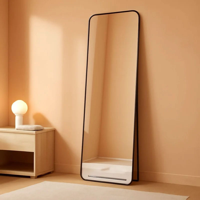 56 Inch Floor Standing Mirror With Black Aluminum Frame Black / 56"L X 21"W