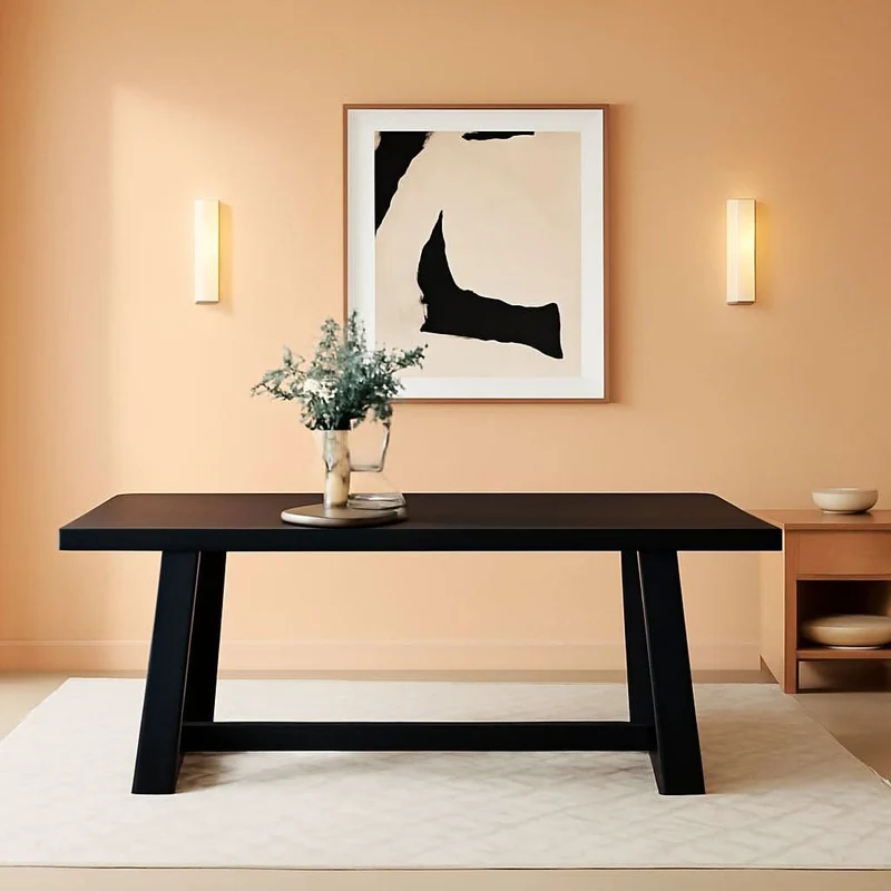 72 Inch Farmhouse Dining Table Solid Wood Black Wirebrush Black Wirebrush / 72 Inch Table