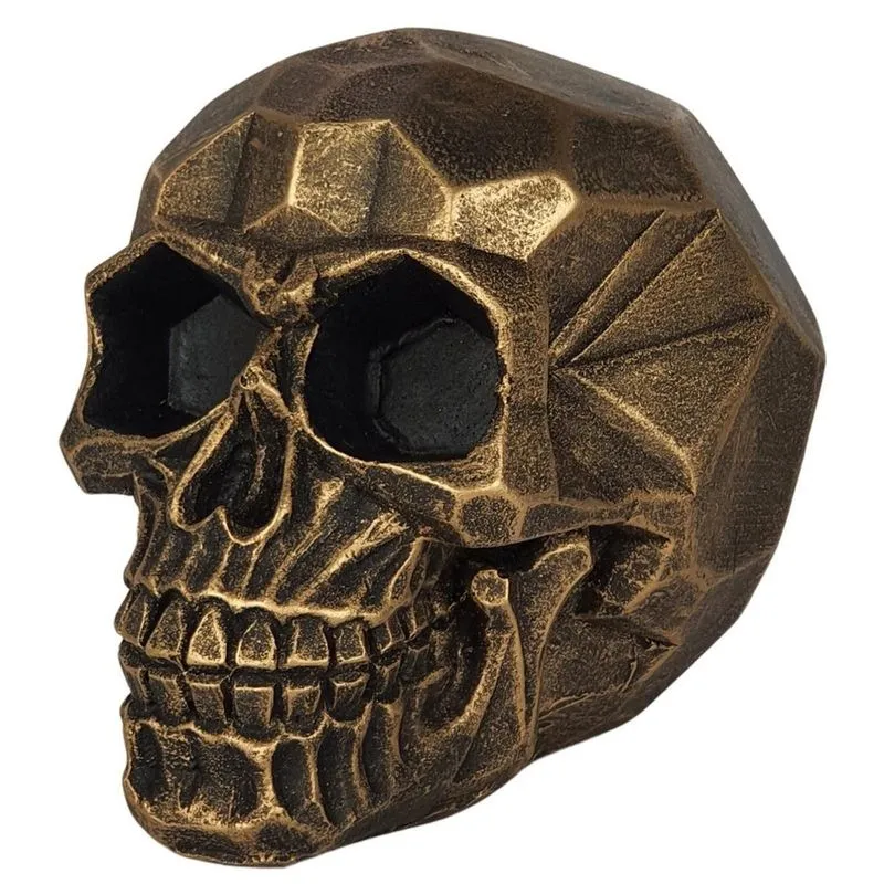 Crânio Caveira Geométrica Resina Metalizado Ouro Dourado