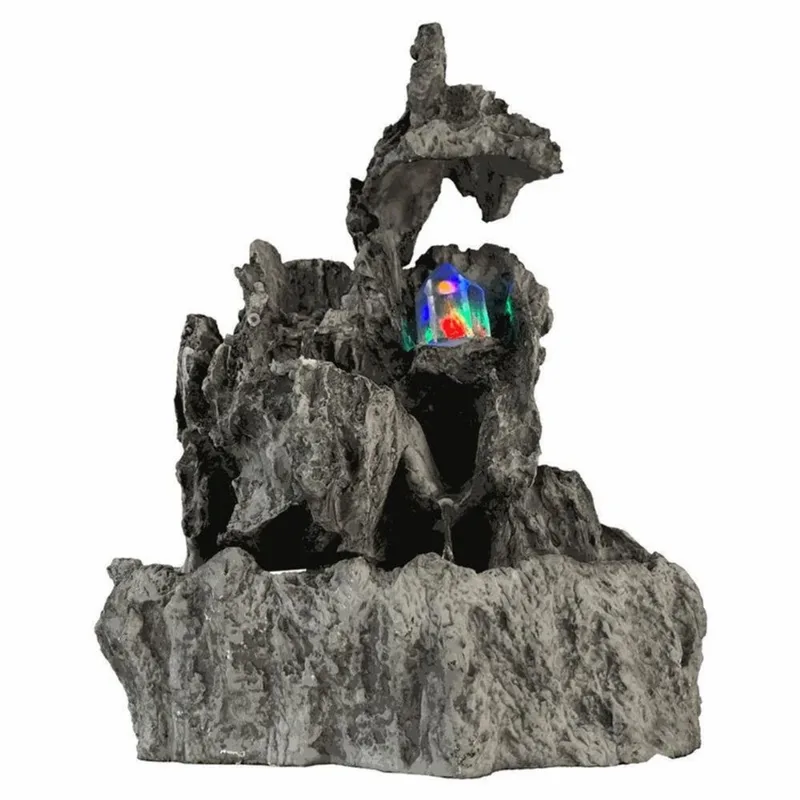 Fonte De Água Meteorito Cinza Cascata Luz Colorida Grande