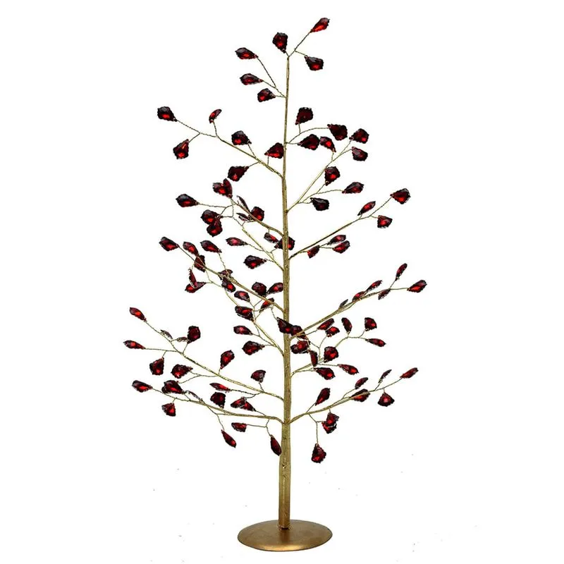 Árvore de Mesa de Metal Dourada e Vermelha Santini Christmas 48cm Red Brilhance