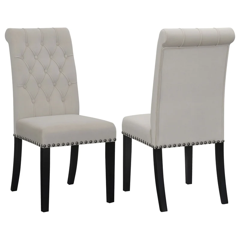 Tufted Rolled Backrest Side Chairs (Set of 2) Light Gray