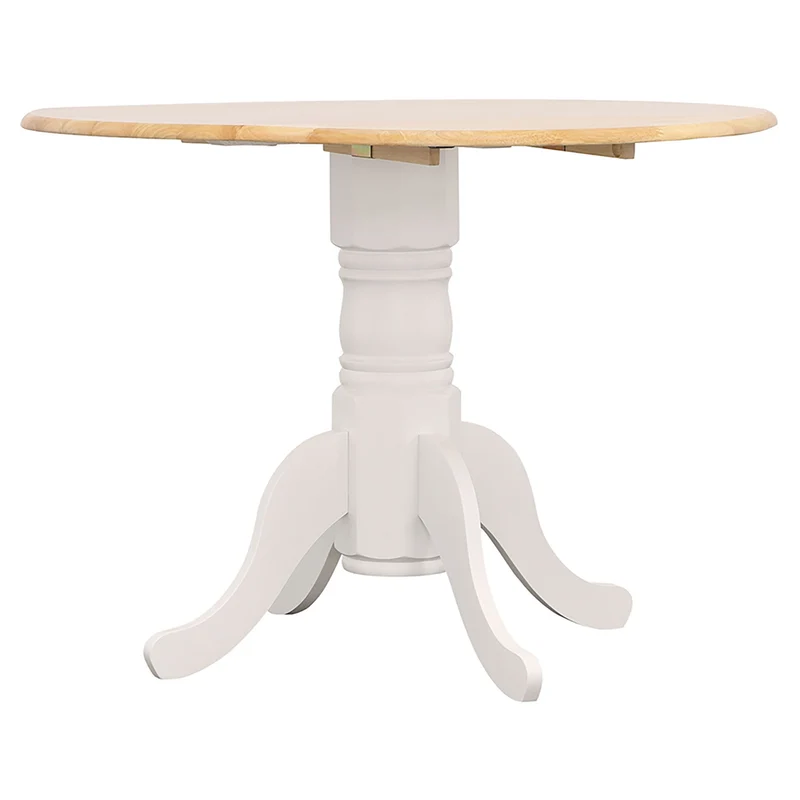 Round Dining Table With Drop Leaf Pedestal Base, Expandable Top - Natural