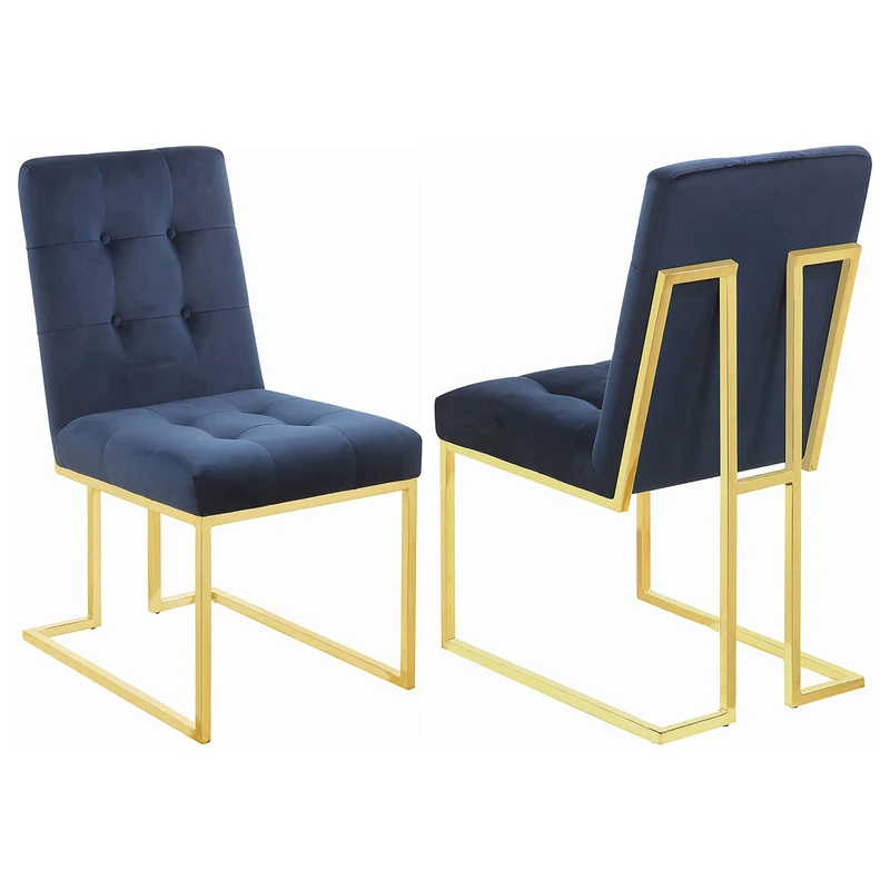 Tufted Back Upholstered Dining Chair (Set of 2) Gold