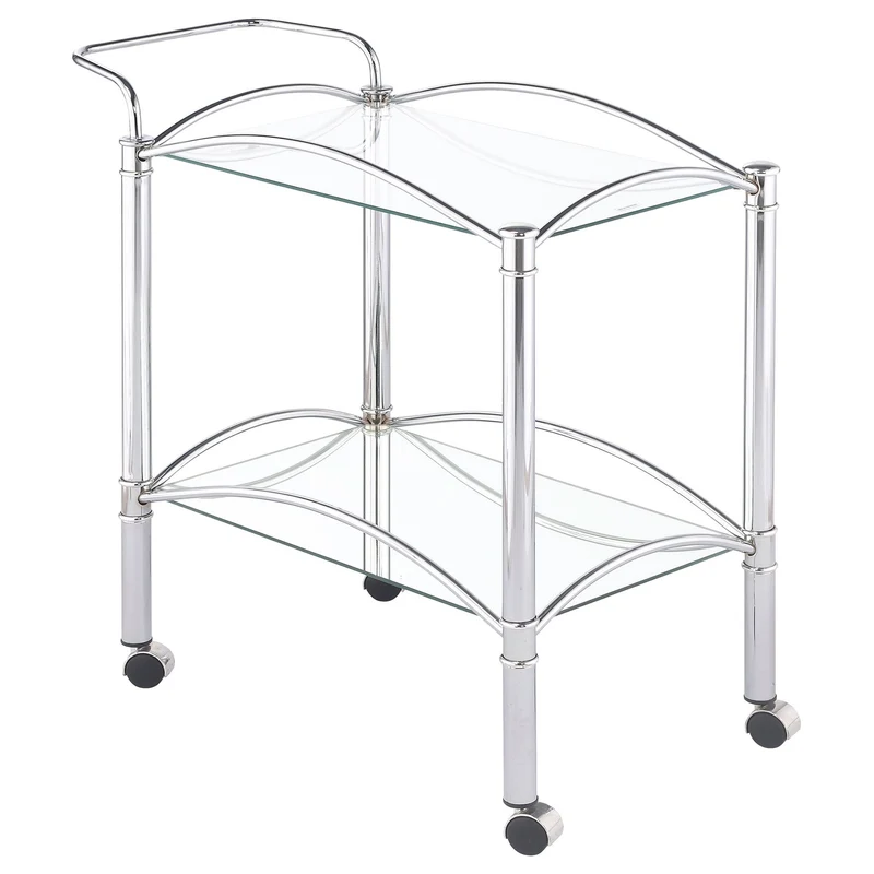 Porch & Den - 2 Tier Rectangular Glass Shelf Bar Cart With Glass - Chrome