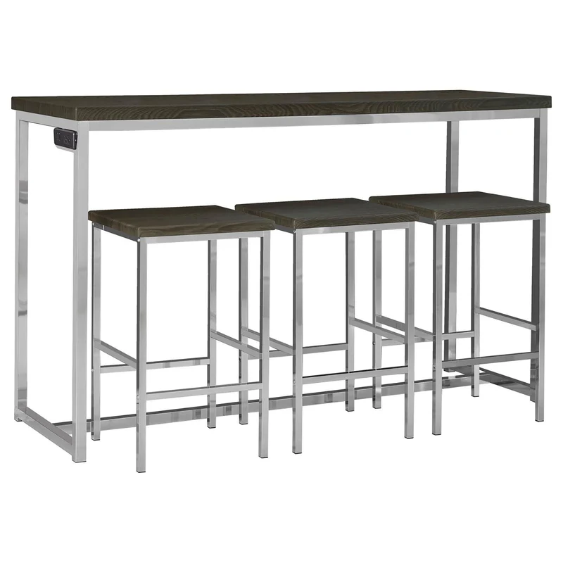 4 Piece Counter Table Set With Built In Power Outlet - Brown