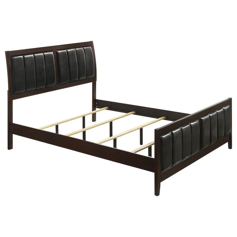 Upholstered Panel Bed With Headboard And Footboard Dark Brown / King
